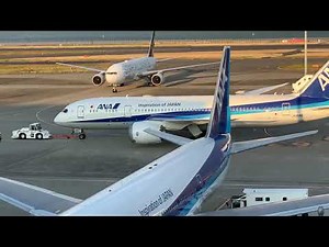 全日空ANA 羽田空港第二ターミナルから見えるC滑走路は離発着が激しい（Haneda Airport terminal airplane departure and arrival video）