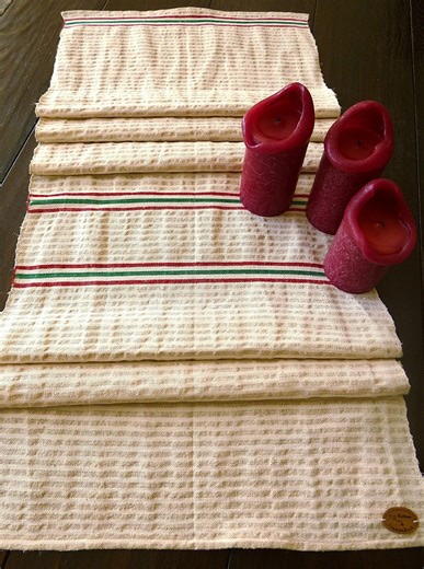 Rustic Table Runner "piet", Handmade Towel, Sauna Towel, Bath Mat, Circa 1900, Handwoven Pure Linen, Red and Green Stripes - Etsy
