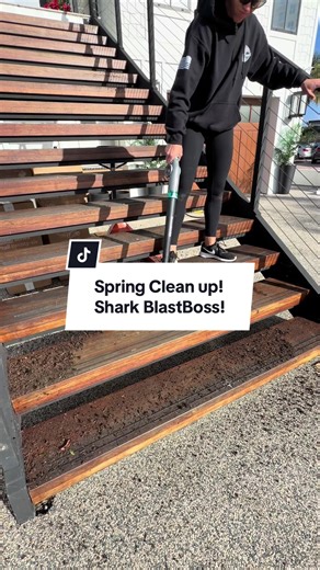 Spring break = finally opening the bifold doors... except they wouldn't even open 😅 Months of dirt, debris, and who knows what else packed into the tracks a backyard that definitely got ignored a little too long. And then the cold front took out all my plants 🙃 which was my sign it was time to reset EVERYTHING- including these stairs that need oil every 6 months. Used my Shark BlastBoss to clear out the door tracks, blast away all the mud and soil, and honestly... this might be my new favorite