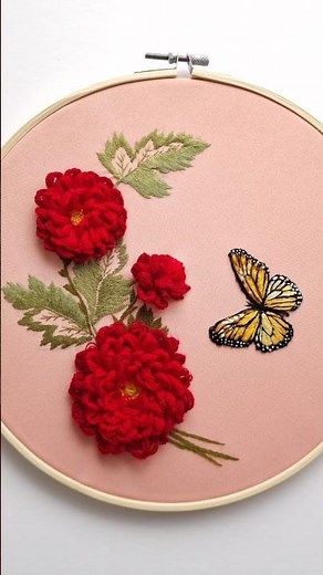 Burgundy Chrysanthemums Flower Embroidery | 3D bud design SHORT