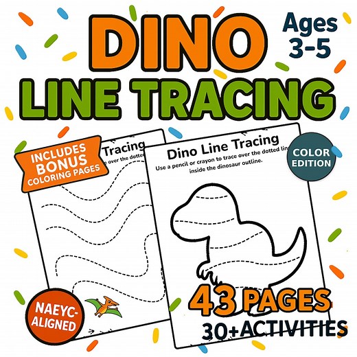Quality Dinosaur Line Tracing Worksheets: Fine Motor Skills, Pre-writing (printable PDF). Colorful, Low Ink. - Etsy