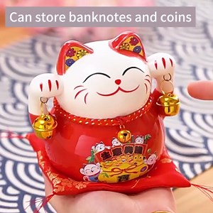 Tissting Lucky Cat 4.5in Thriving Business Money Ceramic Coin Bank with Bells, Beckoning Maneki Neko Good Lucky Saving Pot Feng Shui Decor for Home Car Shop(#3)
