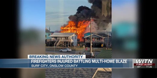 VIDEO: Firefighters injured battling Surf City fire that destroyed one home, damaged three others