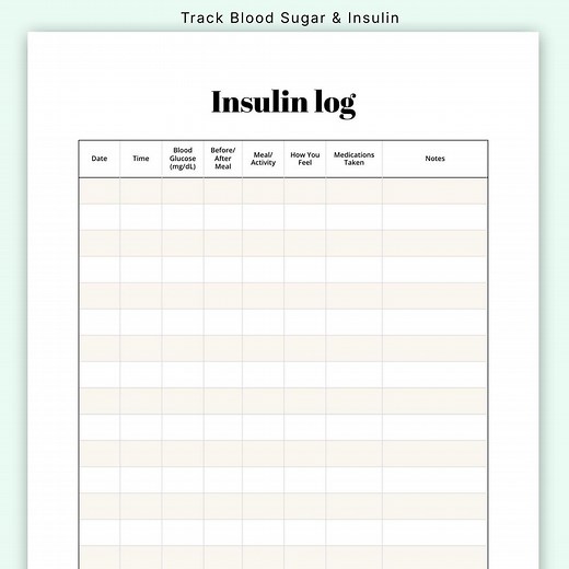 Blood Sugar Log Printable | Insulin Tracker | Diabetes Management Sheet PDF - Etsy