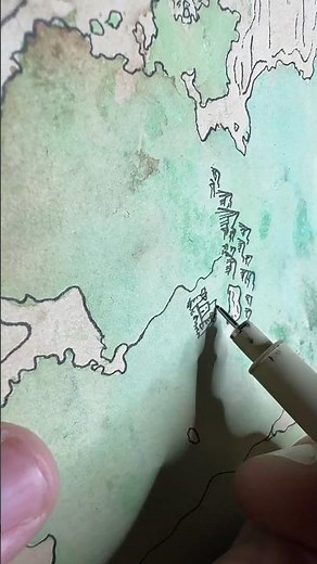 Fast and easy fantasy map. Watercolor and ink.