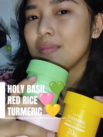 BUBBLE DEEP MASK — @p.calm @yesstyle @pcalm_official_shop Holy Basil 💚 Turmeric 💛 Red Rice 🩷 #PCALM #BubbleMaskTrend #YesStyle #HolyBasil #Turmeric