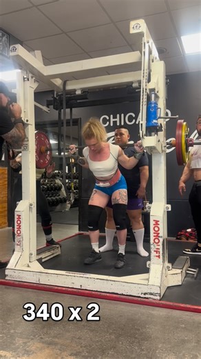 Fun squat session with the crew today. Well apparently this was a misload 353x2 We are cooking 🍳 🔥 #powerlifting #chickswholift #gym #bodybuilding #powerliftingmotivation #squats #bench #deadlift #75kg #offseason only rh | Allie Brown