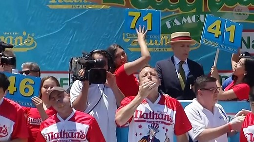 Joey Chestnut eats 71 hot dogs, wins 12th title