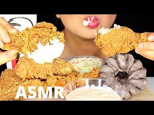 ASMR KFC CRUNCHY FRIED CHICKEN with ALFREDO SAUCE, CHOCOLATE DONUT Eating Sounds MUKBANG NO TALKING