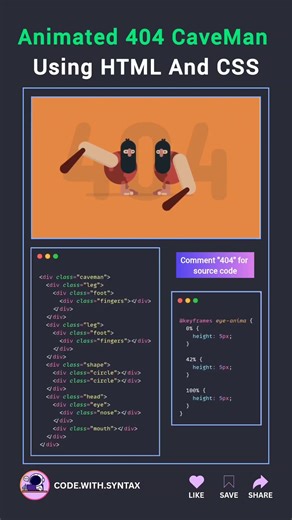 💀 Animated 404 CaveMan Using HTML And CSS #js #htmlcss #programming #animation #linux