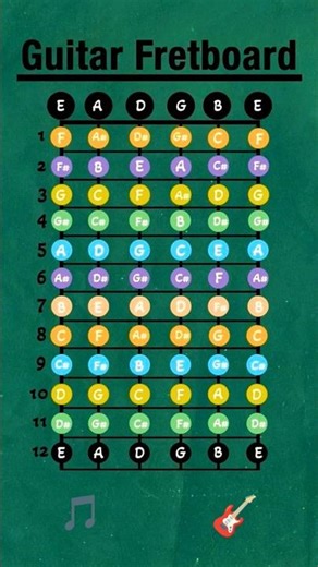 Guitar Fretboard Notes Chart #guitar #musicology #guitarlessons #music #guitartutorial #guitarnotes