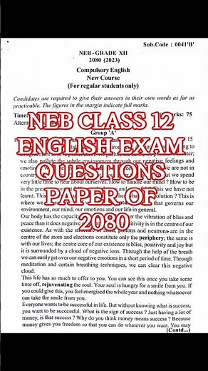 NEB class 12 English exam questions paper of 2080.#class12paper #english #neb #englishpaper