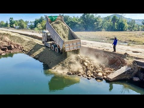 Wonderful!! Building Foundation Village Road Construction By Dozer Caterpillar Pushing Soil mix Rock