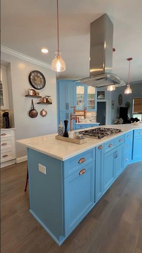 The Blue Kitchen Trend is HERE! 💙 Stunning Two-Tone Kitchen Renovation with Copper & Bronze Accents