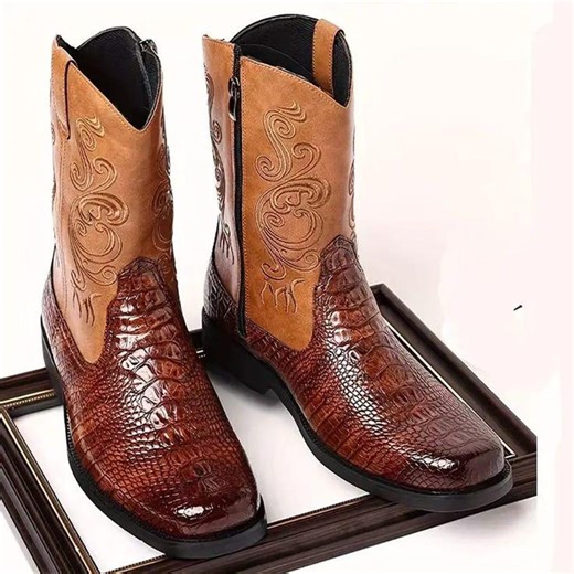 Men’s Cognac Caiman Crocodile Square Toe Side-zip Boots - Etsy