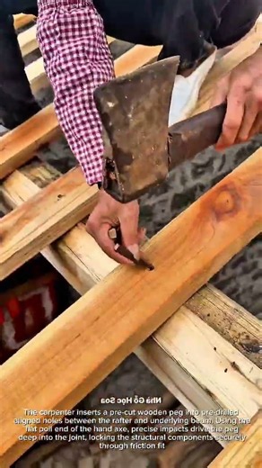 Traditional Timber Framing Wooden Peg Installation Process 🪵🔨 #woodworking #carpentry #construction