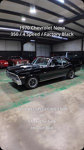 1970 Chevrolet Nova / 350 / 4 Speed / Factory Black Click the link to view this vehicle on our website: https://www.pcclassiccars.com/car-inventory/1970-chevrolet-nova-/-350-/-4-speed-/-factory-black | PC Classic Cars