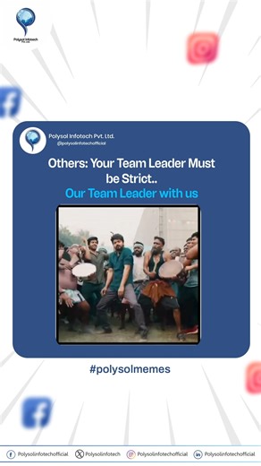 Polysol Infotech on Instagram: "🤣 When your team thinks the TL is strict… but he’s actually the vibe king! Teamwork hits different when your leader grooves WITH you instead of ruling over you! 💃🕺🔥 At Polysol, fun + teamwork = productivity! 😄💼 #TeamLeaderGoals #OfficeVibes #WorkFunBalance #PolysolMemes #TeamWorkMakesTheDreamWork #OfficeHumor #ReelOfTheDay #CorporateLife #FunAtWork"