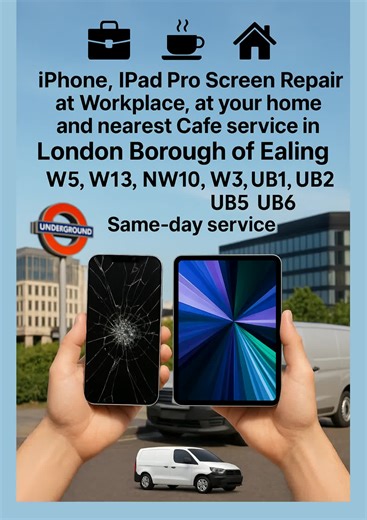 🎥 iPhone & iPad Repairs in the London Borough of Ealing – We Come to You! Cracked screen? Fading battery? Charging issues? No problem. This quick video shows how iRepairMan brings fast, same-day mobile repairs to every corner of Ealing — from W5, W13, NW10 and W3, W7 to UB1, UB2, UB5, and UB6. We’re not just another shop — we’re a mobile repair team that comes to your home, workplace, or café with a fully equipped van, ready to fix your device on the spot. ☑️ Same-Day Service – Book in the morn