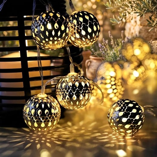 Moroccan Gold Globe LED String Lights Battery Powered Fairy Garland for Wedding, Ramadan, Bedroom, Party & Home Decor - Etsy