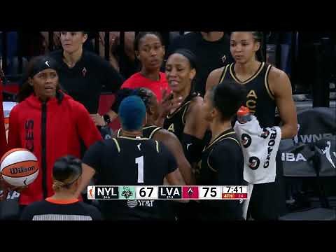 😳 A'ja Wilson HELD BACK By Teammates & Coach After Push To The Floor! | Las Vegas Aces vs NY Liberty