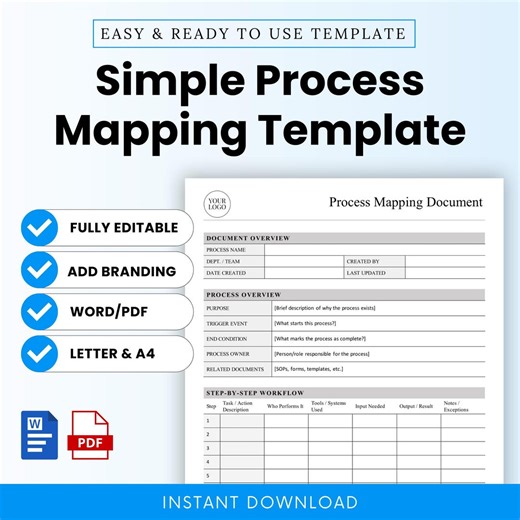 Simple Process Mapping Template - Word & PDF, A4   US Letter - Etsy