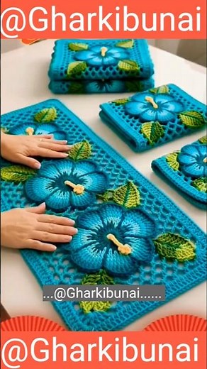🌺 Stunning Crochet Flower Mat Design 🌿 #crochet #shortsfeed #handmade ‪@GharKiBunai‬