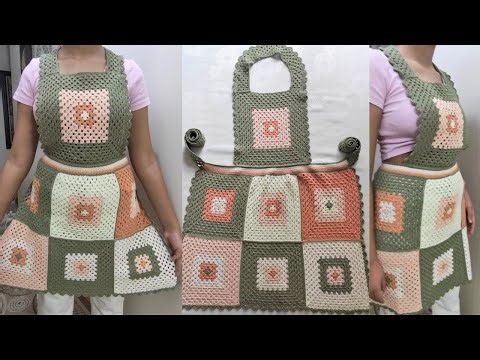 CROCHET KITCHEN APRON WITH GRANNY SQUARES! VERY EASY PATTERN, DETAILED VIDEO TUTORIAL!