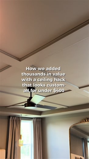 Painting can transform a space, but adding molding is what truly makes a home feel custom and instantly adds value. The challenge? A traditional coffered ceiling is stunning but usually very expensive and complex to have done. For our bedroom, we decided to DIY it. The builder gave us a tray ceiling, but this project works on any flat ceiling too. Instead of building a full coffered design, we created a tic-tac-toe grid using real 1x6 wood boards (two long 16-foot runs with smaller cuts to form 