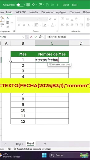 Truco Excel: De Número a Nombre del Mes. #AprenderExcel #FuncionesExcel #excel #funciontexto