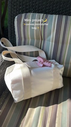 Friday night spent making this cute mini duffel bag made out of canvas material✨🤎 i definitely want to learn to make more bags #miniduffelbag #sewingproject #canvasduffelbag #sewwithme #handmade #sewingtiktok #sewingtutorial #handmademiniduffelbag