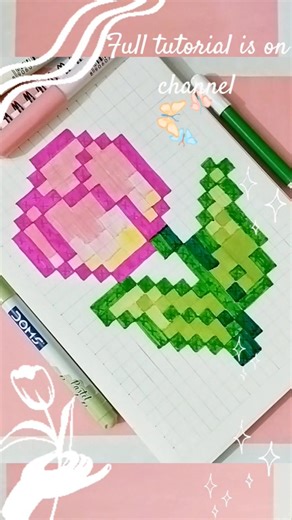 Easy Pixel Art Tulip on Grid Paper 🌸 | Sketchbook Drawing Idea #shorts