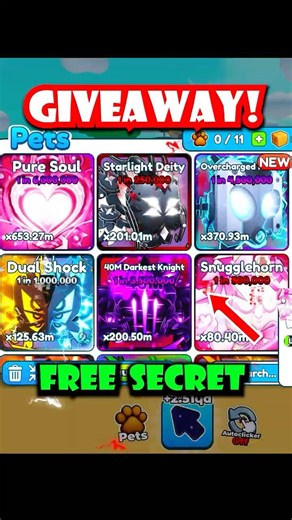 TAP SIMULATOR Giveaway 😱 FREE SECRET PET #roblox #giveaway #shorts