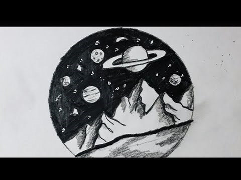 Easy and Beautiful Space pencil Sketch Colour Scenery step by step || Glitter Space Scenery art