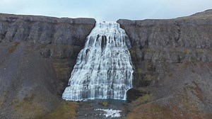 Aerial view of Dynjandi waterfall in Iceland