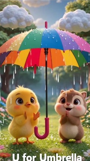 U for Umbrella ☂️ | Puppy & Chick in Rain | Fun Kids Learning Video #shorts