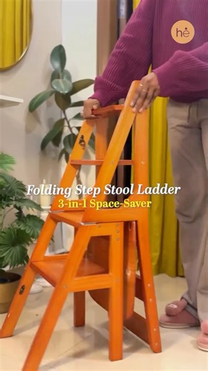 HomeEssentials | Reach new heights with style! 😎✨ This versatile wooden folding step stool transforms easily into a ladder, a comfy seat, or a chic display... | Instagram