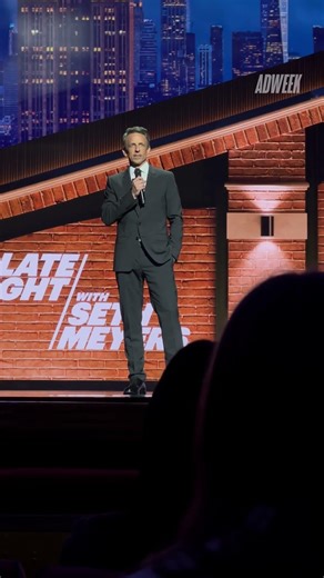 Seth Meyers delivers a joke about Donald Trump at the NBC Upfronts