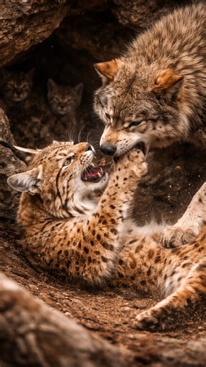 Mother Lynx Fights a Furious Wolf to Protect Her Sleeping Cubs | Brutal Wildlife Battle
