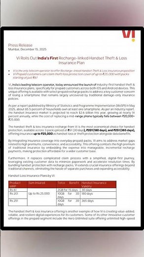 Vi Recharge Insurance Plan Explained Smartphone Theft & Loss Protection India #Vi #Insurance