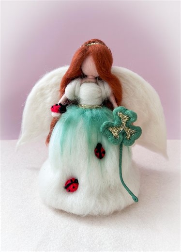 St. Patrick’s Day Angel Figurine, Needle Felted Irish Wool March Angel With Shamrock and Ladybugs, Celtic Spring Decor, Waldorf Inspired - Etsy