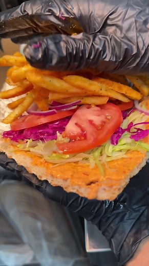 Vegetarian Döner Kebab Recipe with Sauce-Covered Fries