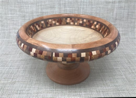 Hand-turned Sycamore Wood Bowl With Mosaic Feature Ring - Etsy