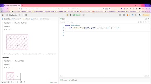 Leetcode in Python: Find the Minimum Area to Cover All Ones I