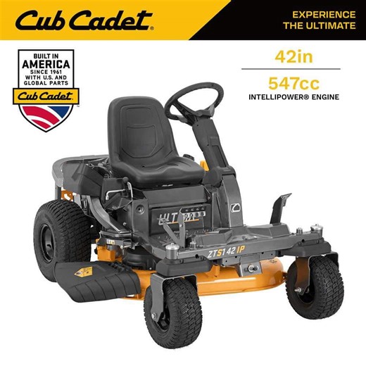 Check The Home Depot's Q&A Before Buying: Cub Cadet Ultima ZTS1 42 in. 547 cc IntelliPower Engine Dual Hydro Drive Gas Zero Turn Riding Lawn Mower w/Steering Wheel Control