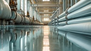 Inside Look at Complex Network of Pipes in Industrial Power Plant. Concept Industrial Power Plant, Pipes Network, Complex Infrastructure, Inside Look, Engineering Marvel
