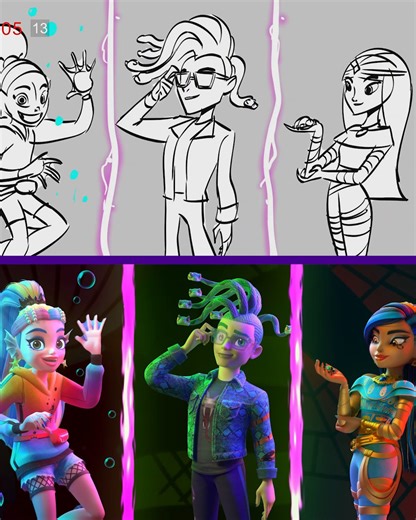 the school is ALIVE 💜 feast your eyes on this sketch-to-screen from the Monster High opening title | Nickelodeon Animation