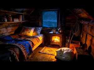 Fall Asleep Fast - Winter Cabin with Fireplace and Blizzard Outside