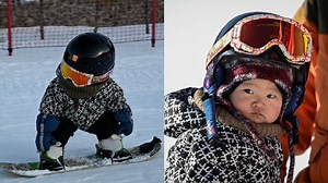 China: Bebé de 11 meses con su tabla de snowboard, se convierte en estrella de internet