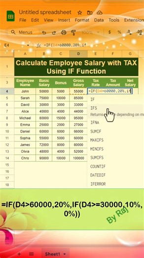Excel में Salary और Tax calculate करना चाहते हो? ये Formula सीख लो!🚀📉🔥❤️🖥️⭐📈💻💻📈💻 #excel #vlookup #if